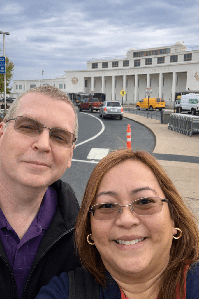 My husband and I at the Reagan International Airport