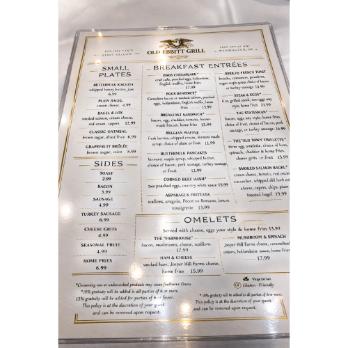 Breakfast Menu at Old Ebbitt Grill