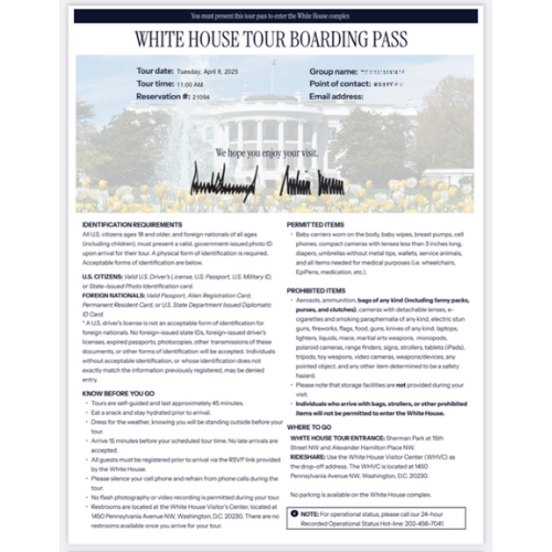 Digital Ticket for the White House Tour