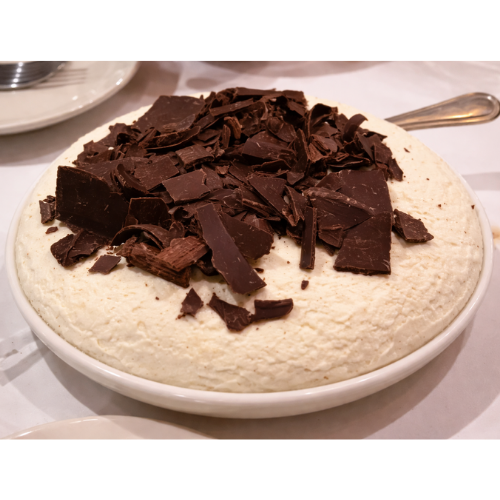 A Carmine's Favorite! Homemade Ladyfinger Sponge Cake Soaked in Espresso & Coffee Liqueur, Layered w/ Sweet, Airy Mascarpone & Zabaglione Cream & Covered w/ Semi-Sweet Belgian Chocolate Shavings