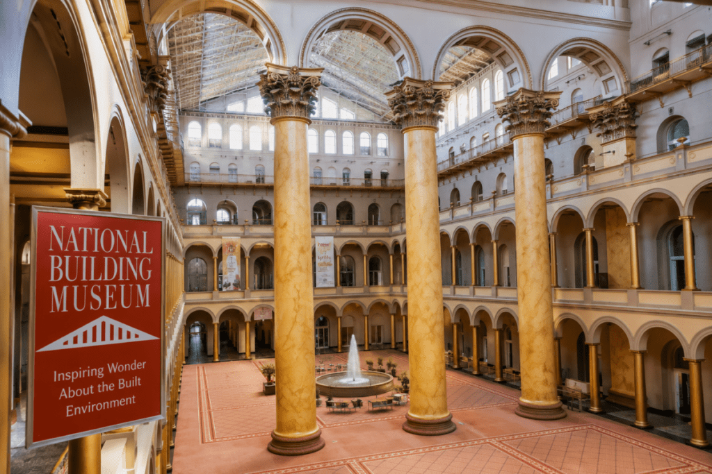 Grand interior of the National Building Museum in Washington DC.